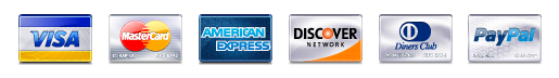Payment card logos, Visa, Mastercard, American Express, Discover, and Diners Club
