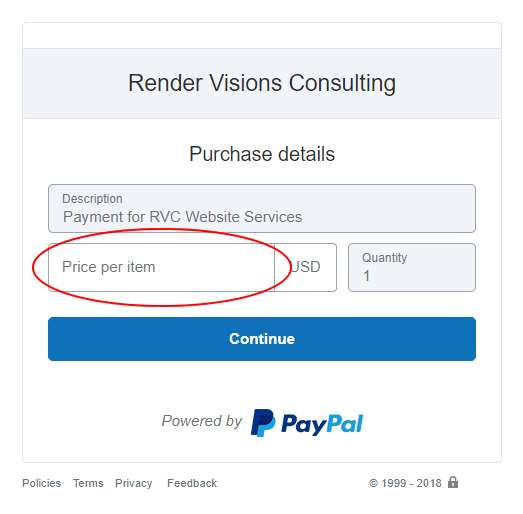 PayPal checkout screen flow example: input dollar amount