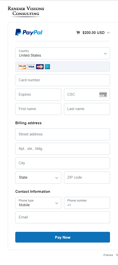Credit card information input screen example