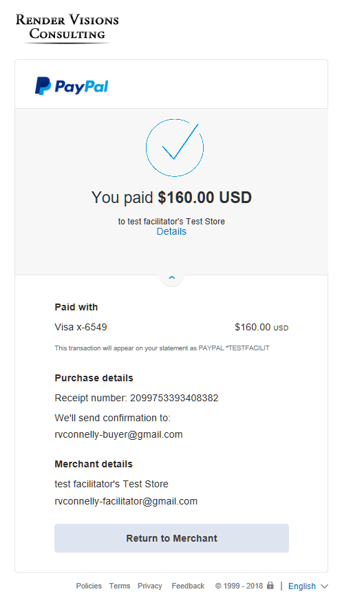 Payment confirmation screen example